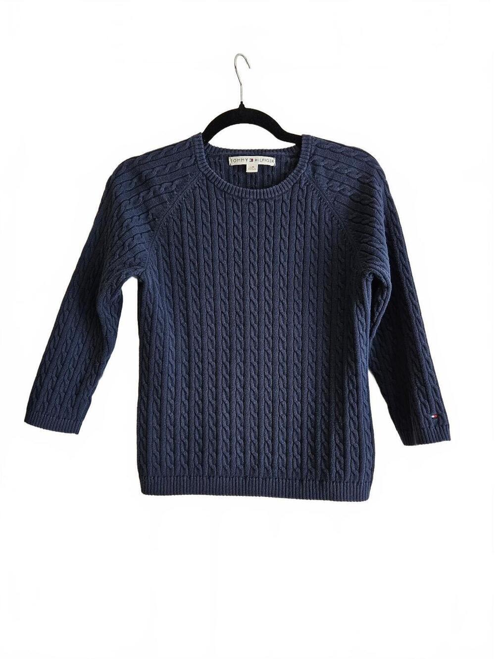 Tommy Hilfiger Navy Blue Cable Knit Cotton Sweater Size L/G-Vintage Fall Find!
